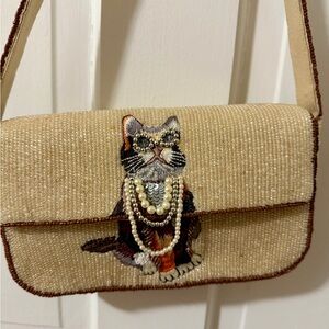 Anthropologie Fiona Cat Beaded Shoulder Bag